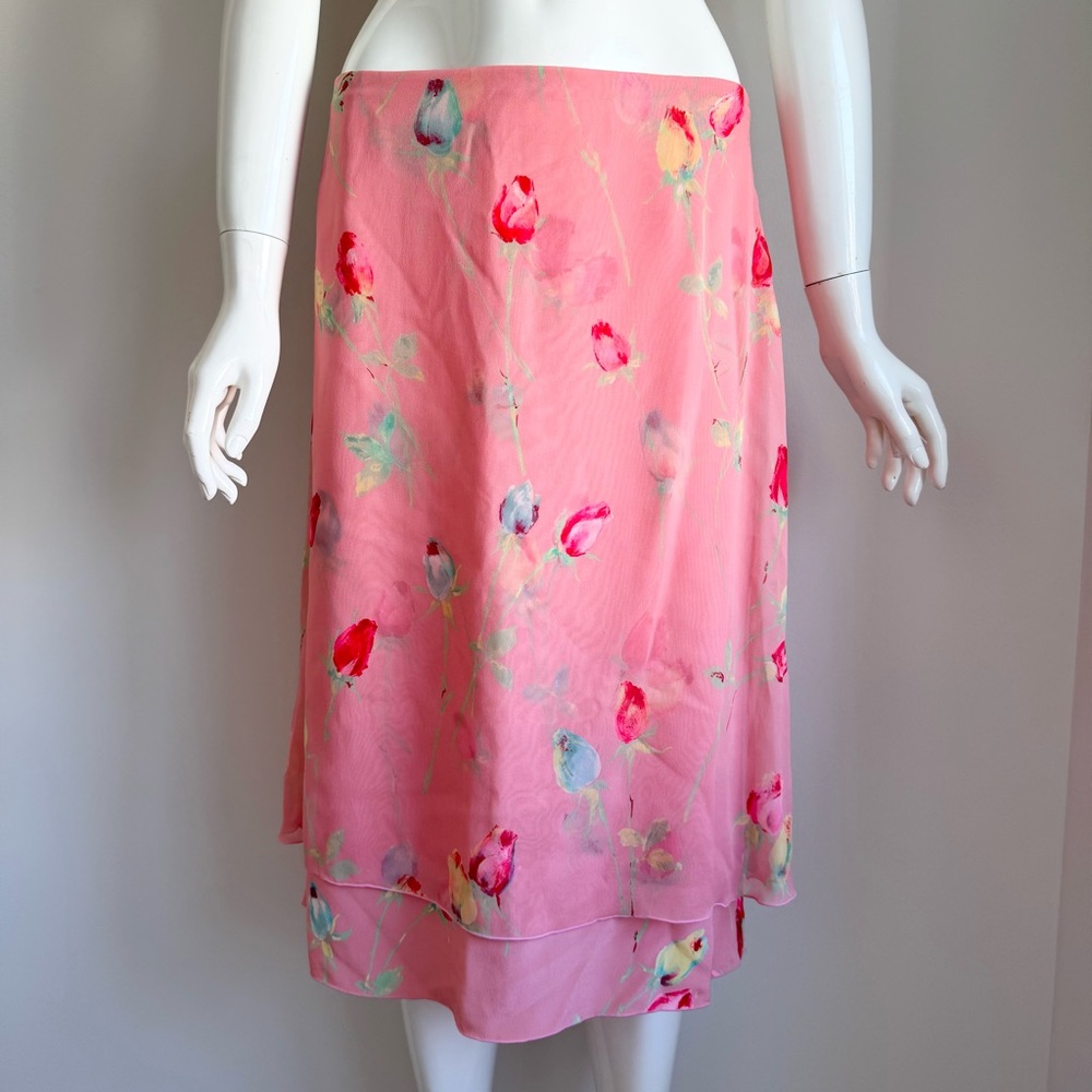 Escada pink floral tulip 100% silk skirt